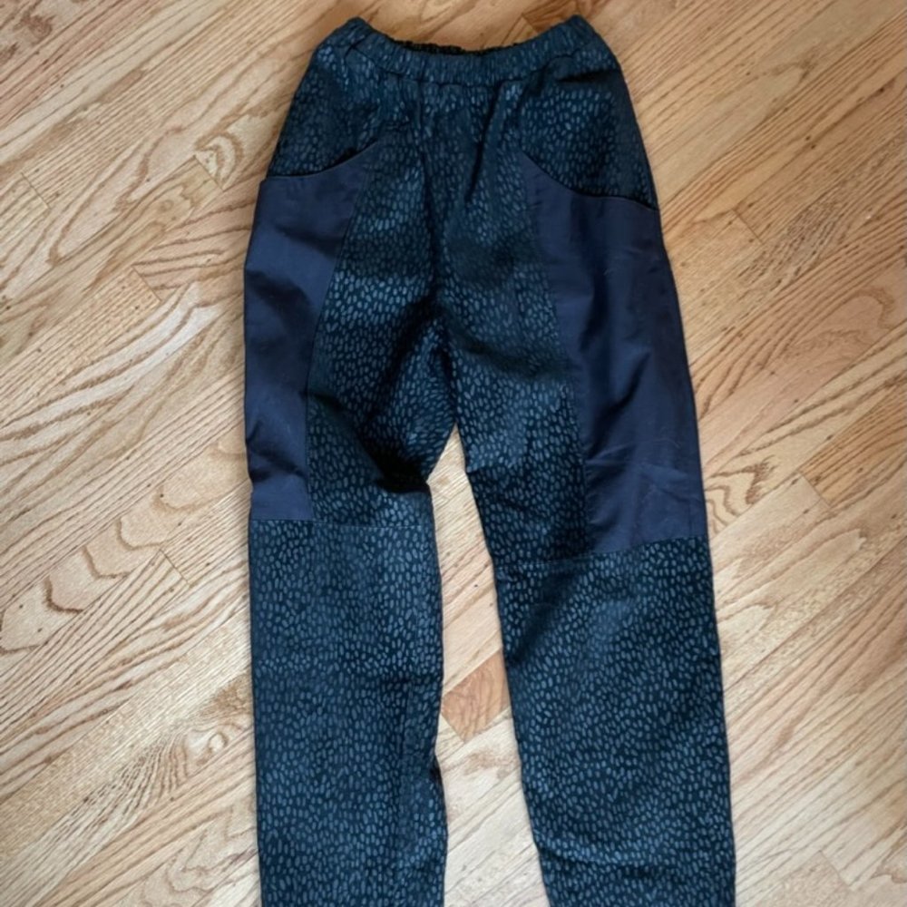 vintage black suede leopard print elastic waist pants xs